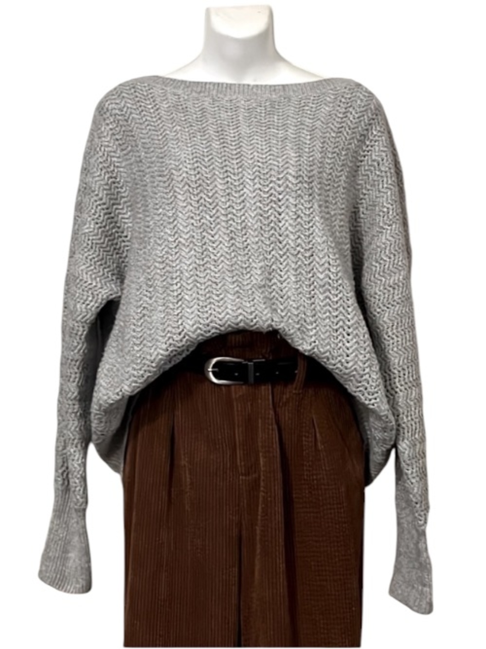 Nicole Miller New York Women’s Neutral Gray Long Sleeve Drop Shoulder Sweater L